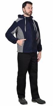 Куртка флисовая "Техно" темно-синяя с серым с капюшоном (Ч3)