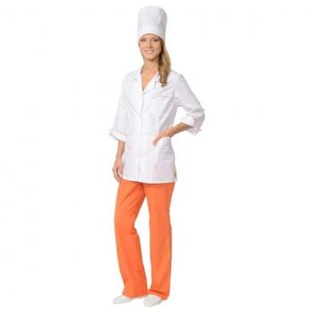 Костюм "Жасмин" женский: куртка, брюки, колпак белый с оранжевым р.120-124/158-164