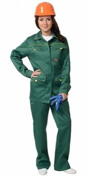 Костюм "УДАРНИЦА" женский: куртка, п/комб. зелёный с жёлтым кантом