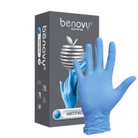 Перчатки одноразовые "Benovy" нитриловые голубые текст. на пальцах (50 пар)