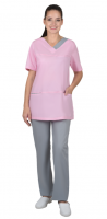 Костюм "КЭТРИН" женский: блуза, брюки, розовый с серым_0