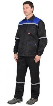 Костюм "Механик" куртка, брюки черный с васильковым и СОП 25 мм