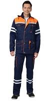 Костюм мужской летний «Лидер» куртка и полукомбинезон, синий с оранжевым, СОП 25 мм