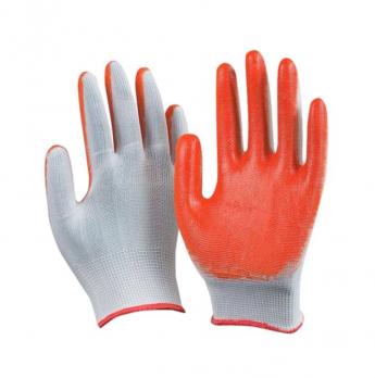 Перчатки ХБ оранжевый облив белые М-L (8-9)
