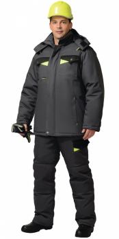 Костюм "Ховард" зимний: куртка дл., брюки темно-серый с черным и лимонная отделка тк. Орион 