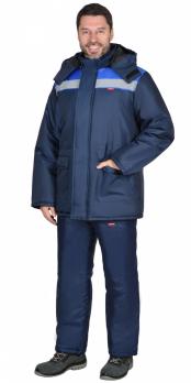 Куртка "Бригадир" зимняя мужская  с капюшоном темно-синяя с васильковым (Ч3) тк. Оксфорд
