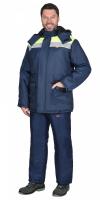 Куртка "Бригадир" зим. муж. с капюшоном темно-синяя с неоновым (Ч3) тк. Оксфорд